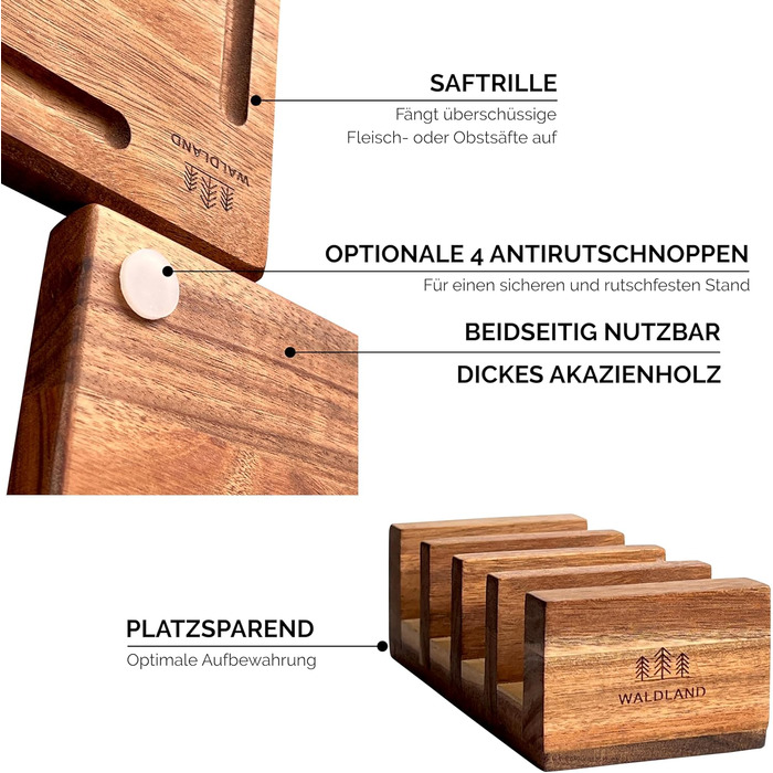 Premium Cutting Board Wood 4-Piece Set (40x30, 33x24, 27x18, 21x15) | Includes Cutting Board Stand | Wood Cutting Board Kitchen | Cutting Board Set Made of Robust Acacia Wood