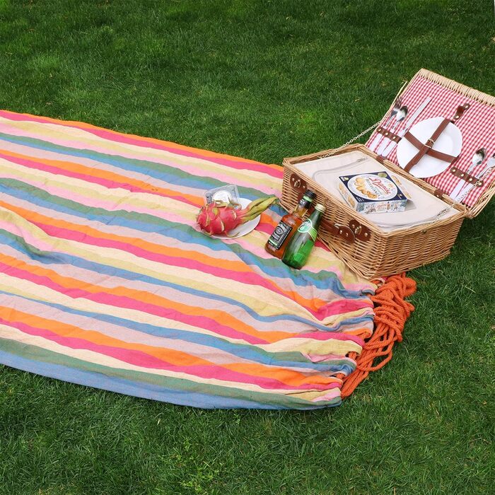 Гамак SONGMICS для двох, 210x150 см, до 300 кг, райдужний - для тераси, балкона, відпочинку на природі (з сумкою, ременями та карабінами)