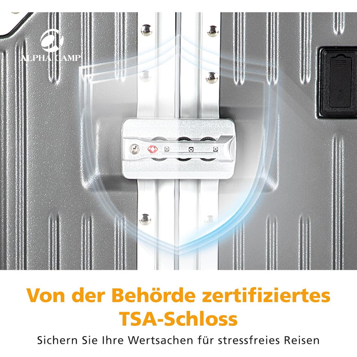 Чемодан ALPHA CAMP XL з алюмінієвим каркасом та полікарбонатною оболонкою, TSA-замок, 40x36x77 см, 93 л, темно-сірий, для подорожей