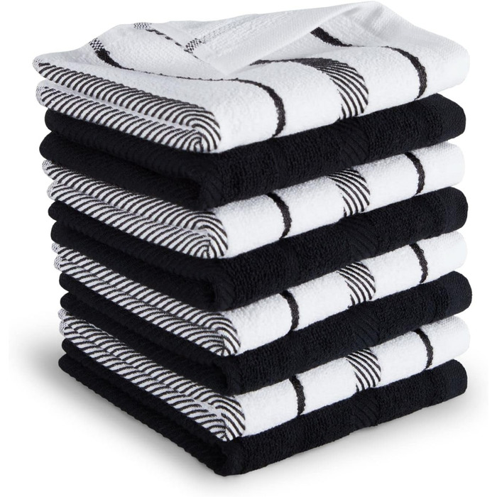 KitchenAid Albany Dishcloths, 8-Piece, Matte Black/White, 30.5 x 30.5 cm