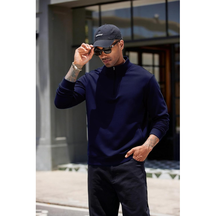 Світшот PINSPARK чоловічий з ¼ блискавкою, довгим рукавом, без капюшона, темно-синій (Navy Blau), 3XL