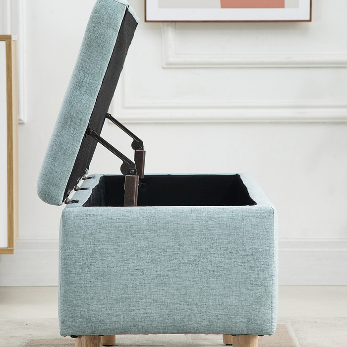 HOMCOM Bench, Light Green Upholstered Bench with Storage, 110x39x45cm, made of linen-like polyester and rubber wood, in a Scandinavian design