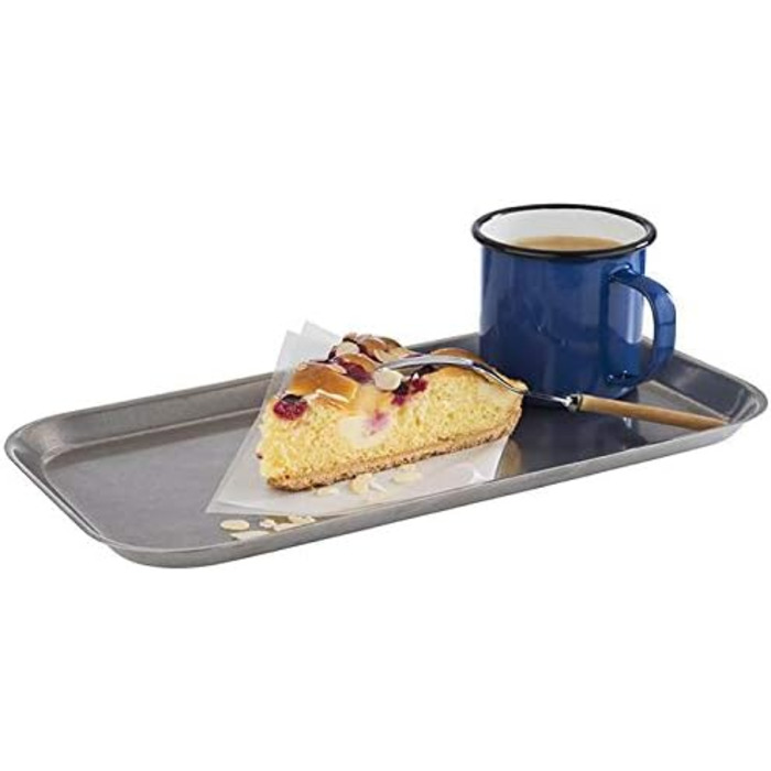 APS Servier- und Dekotablett -Vintage- made of stainless steel with an antique stainless steel look, key holder, jewelry holder, kitchen tray 34 x 18 cm, H: 1.5 cm 34 x 18 cm (height 1.5 cm)