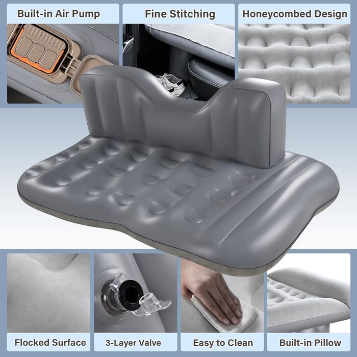 Автоматичний надувний матрац для заднього сидіння авто Coverado - сірий, універсальний, з вбудованим насосом та подушками