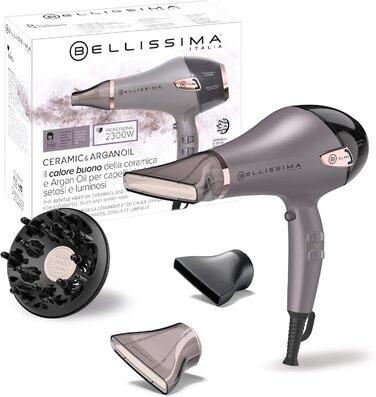 Професійний фен Bellissima Ceramic&Argan Oil з керамічним покриттям та олією аргану, 2300 Вт, іонізація, холодний обдув, 3 режими, 2 насадки, дифузор