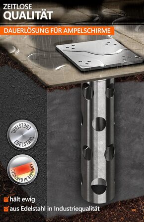 4smile Base Sleeve Parasol - Stainless Steel Parasol Anchor for Gazebo Umbrella with Base Plate for Embedding, Timeless Quality - Universal Parasol Stand for Gazebo Umbrella, Loadable with > 1,000 kg