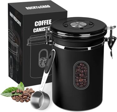 Контейнер для кави ROCKY&CHAO 1.8L з нержавіючої сталі, герметичний, з віконцем, для кавових зерен, чаю, горіхів, какао