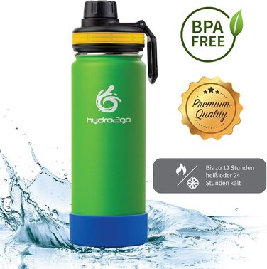 Stainless Steel Kids' Water Bottle - 100% Leak-Proof, BPA-Free with 2 Lids (Straw and Sport Cap) - Thermo Bottle for Kids - 500ml (Lime Green, 500 ml)