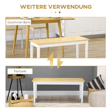 HOMCOM 2-Seater Bench up to 220 kg load capacity made of pine wood in white, dining bench kitchen bench living room bench 102 x 36 x 45 cm