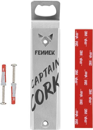 FENNEK Captain Cork | Bottle Opener | Integrated, super-strong magnet for up to 40 bottle caps | Easy mounting with adhesive tape or screws | made of stainless steel | Made in Germany