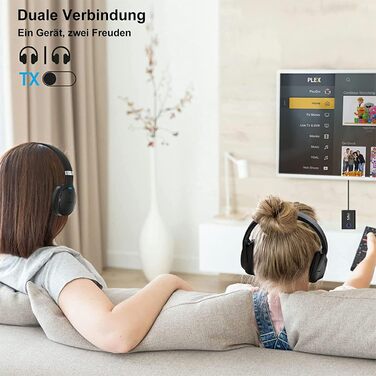 1Mii Bluetooth 5.3 адаптер для телевізора та навушників, 2-в-1 передавач/приймач, aptX-Adaptive & HD аудіо, 3.5 мм роз'єм, для стереосистеми, літака, MP3, чорний