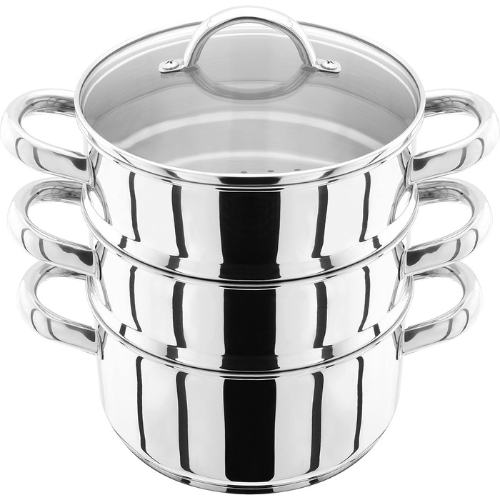 Набір пароварки Judge з нержавіючої сталі з 3 рівнями, 18 см, 1 л каструля, 2 пароварки та кришка, сумісний з індукцією, у подарунковій коробці