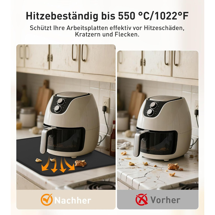 Термостійкий килимок під кавоварку Ankway 40x60 см, чорний. Захист від нагріву, антиковзаюча, водонепроникна підставка для кухонної стільниці. Силікон, 30x45x0.2 см