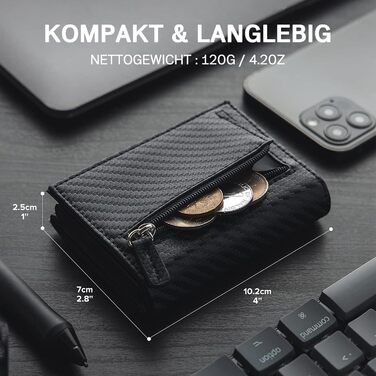 Чоловіче шкіряне портмоне IceReco з RFID захистом: картхолдер, гаманець, міні-портмоне з відділенням для монет (чорний, карбон)