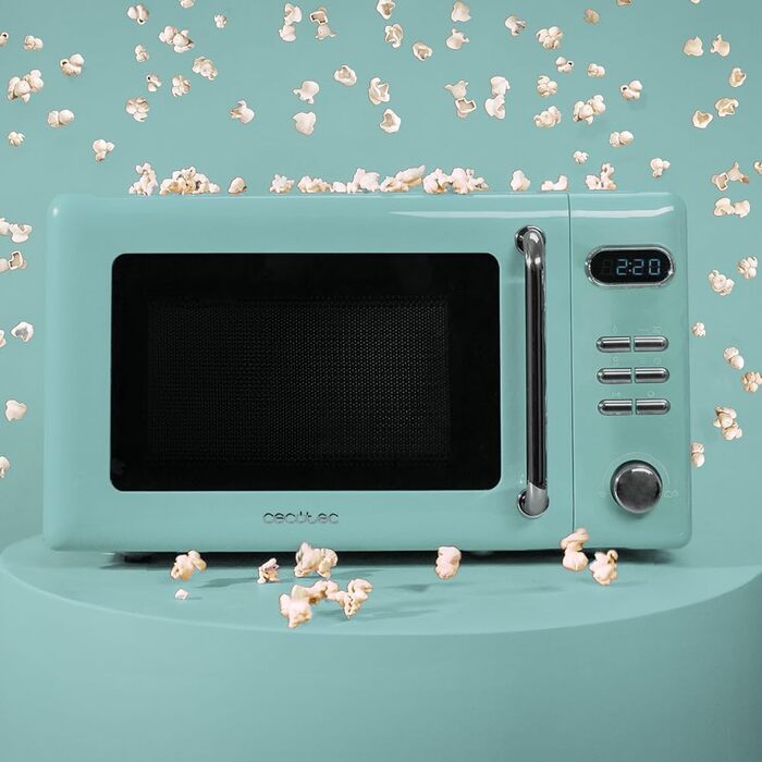 Мікрохвильова піч Cecotec Proclean 5110 Retro Blue, 20 л, 700 Вт, мікрохвильова піч з грилем, 8 програм, таймер 60 хв, розморожування, блакитний колір, захист від дітей