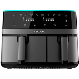 Cecotec Oil-Free Hot Air Fryer 9L Cecofry DuoSize 9000 Air Fryer. 2700W, 2 baskets with 5.5 and 3.5L, Dual temperature, touchscreen, time synchronization, 80-200ºC, 8 preset menus, Dark stainless steel, 2 baskets 5.5 and 3.5 liters