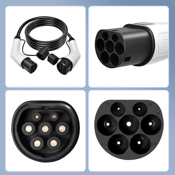 Кабель для зарядки електромобіля Type 2 (22kW, 32A, 5M) з варіатором напруги 3-фазний, з сумкою, для Tesla, e-Golf, ID.3, i3 (TÜV/CE/IP65)