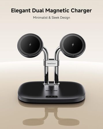 Бездротова зарядка SwanScout для iPhone 17/Air, AirPods Pro 3/2, 2 телефони, чорний