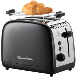 Тостер Russell Hobbs Colours Plus на 2 тости, нержавіюча сталь, чорний, з широкими відділеннями, підставкою для булочок, 6 режимів підсмажування, функцією розморожування, Lift & Look, 1600 Вт (26550-56)