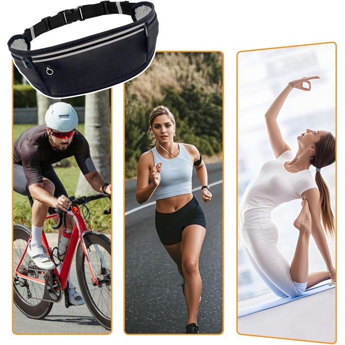 Пояс-сумка для бігу та спорту: водонепроникний пояс з 3 кишенями для телефону (до 18.3 см)