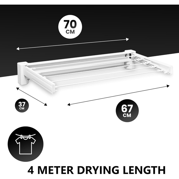 Настінна сушарка для білизни Vonia – компактна та складна – міцна сушарка для одягу для ванної кімнати, балкону та маленьких квартир (біла, 70 x 37 см)