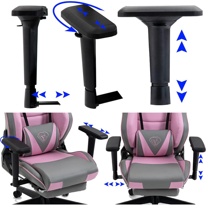 TRISENS Gaming Chair Racing Style Chair with Sports Seat and Ergonomic 4D Armrests, Color: Light Grey/Pink Light Grey / Pink