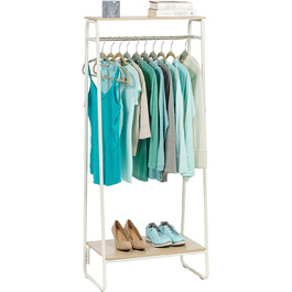 Iris Ohyama Clothes Rack with Wooden Shelves, 4 Levels, White, Modern Design, Robust Frame, Non-Slip, For Bedroom, Studio, Closet, Clothes & Shoes, Laundry Rack, Easy Assembly, (White, Shelves 2)