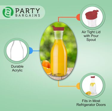 Party Bargains Plastic Carafe with Lid, Transparent, 12 Pieces, Red Flip-Top Lid, Premium Quality and Robust Plastic Pitcher for Iced Tea, Powdered Drink Mix, Cold Brew, Mimosas