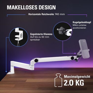 Elgato Wave Mic Arm LP White - Мікрофонна стійка Elgato Wave LP White для подкастів, стрімінгу та геймінгу