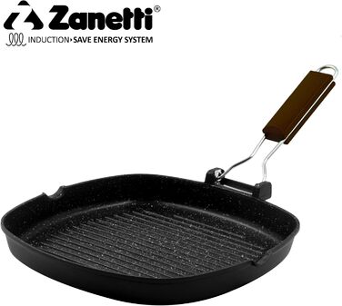 Zanetti сковорода-гриль 20x20 см з алюмінію з товстим дном, для індукційних плит, зі складний ручкою
