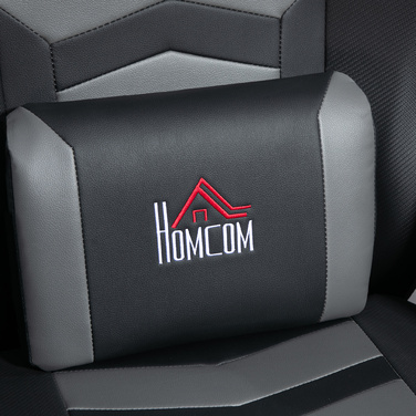 HOMCOM Gaming Chair with Massage Function, Reclining Backrest, Footrest, Supports up to 120 kg, Steel Frame, Faux Leather, Grey