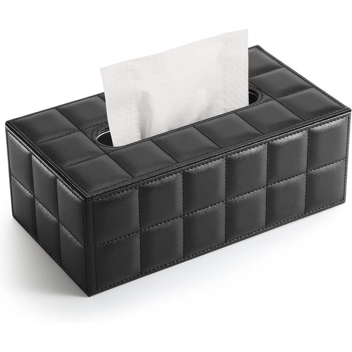 KINGFOM™ Rectangular Leather Cosmetic Tissue Box for Home/Office/Car (Black)