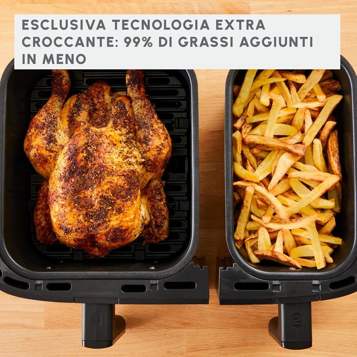 Аерофритюрниця Moulinex Dual Easy Fry 8,3 л, 7 програм, енергозбереження до 70%, подвійна чаша 5,2 л + 3,1 л, цифрове керування, книга рецептів, підходить для миття в посудомийній машині