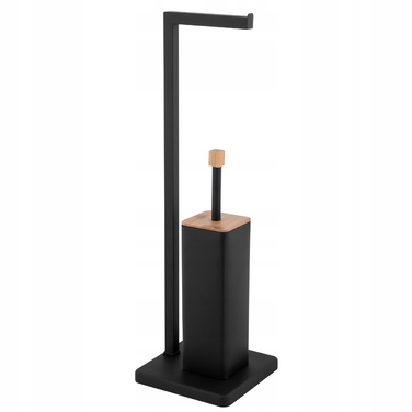 Тримач для йоржика Yoka Home, металевий, чорний матовий, з тримачем для туалетного паперу