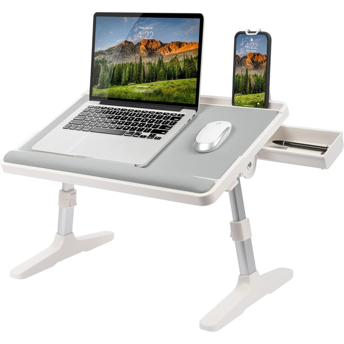 LAPGEAR Підставка для ноутбука з шкіри з регульованими ніжками, підставкою для зап'ястя, слотом для медіа та інтегрованим місцем для зберігання, для ноутбуків до 43,2 см (17 дюймів), сірий колір