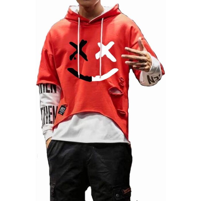 Худі Heo Mrin чоловіче Techwear у стилі хіп-хоп, японський streetwear, пачворк, міський джемпер (3XL, Червоний)