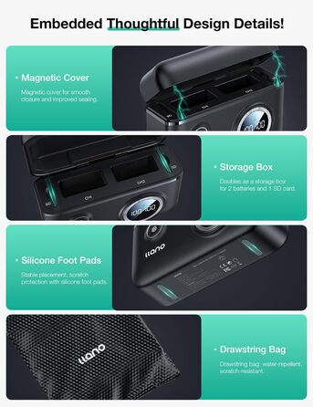 Зарядний пристрій для акумуляторів Canon LP-E17 18W Dual, 2 шт., 950 mAh, сумісний з EOS R50, RP, R10, R8, R100, Rebel T8i, T7i, T6i, T6s, SL2, SL3, EOS M3, M5, M6, 250D