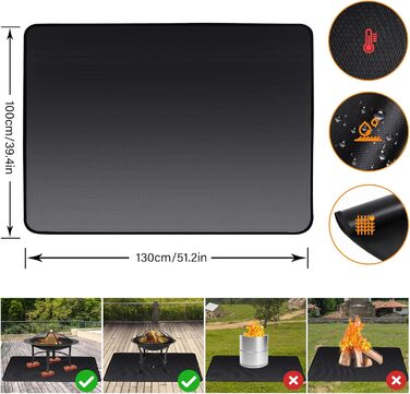 Вогнетривкий килимок для гриля та барбекю ROCKY&CHAO, захисна підкладка з скловолокна та алюмінію (152 x 107 см) для кемпінгу, газону та тераси