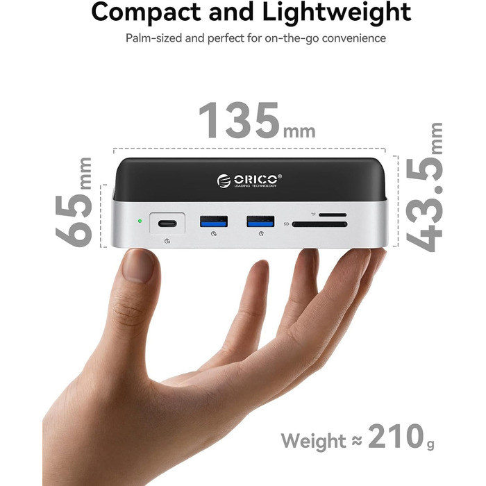 ORICO MiniDock VS10: Док-станція та підставка для Mac mini M4/M4 Pro з корпусом для NVMe SSD, хаб USB-C з 4K HDMI, DisplayPort, SD/TF 3.0, USB-C/A 10Gbps, PD 100W, 10-в-1, DIY