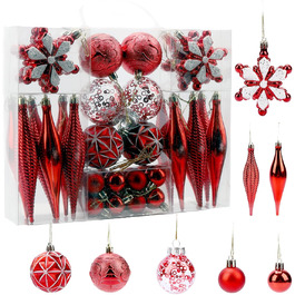 40 шт. прикрас на ялинку, міцні кулі, декор для ялинки, орнаменти (червоні)