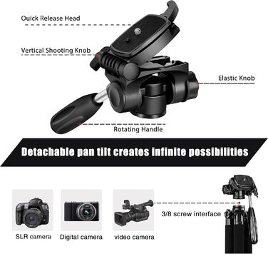 Штатив ZOMEi 188см - професійний для фото та відео, сумісний з DSLR, телефонами, проекторами (чорний, блакитний)