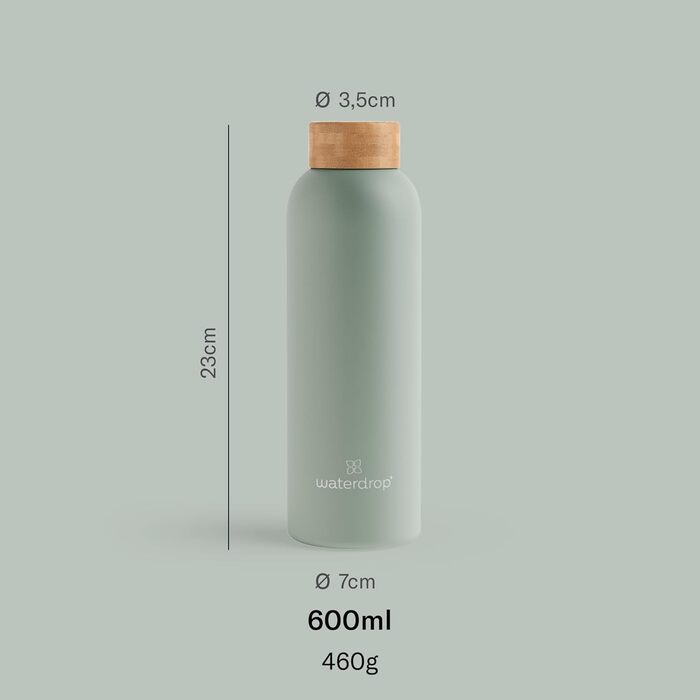waterdrop® Steel Bottle 600ml Insulated Drinking Bottle, Leak-Proof | Thermos Flask 24h Cold, 12h Hot | Double-Walled Stainless Steel Water Bottle | Shatterproof | Carbonated Drinks Safe