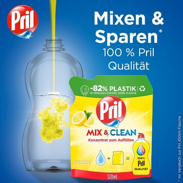 Засіб для миття посуду Pril Mix & Clean цитрусовий концентрат для дозаправки, 120 мл (набір 9 шт), висока жиророзчинна дія