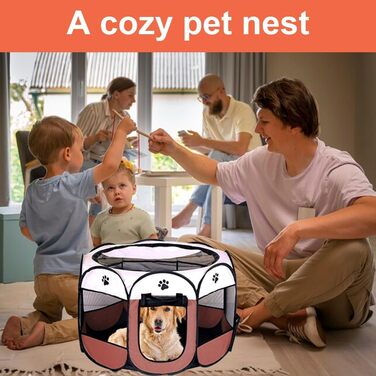 Клітка-забіг для собак LUFEIS, складана, водонепроникна, для дому та вулиці, підходить для собак, котів, дрібних тварин (колір: коричневий)