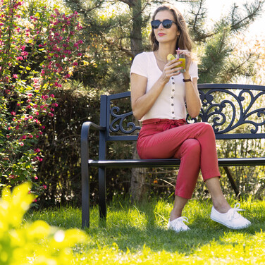 Relaxdays Metal Garden Bench with Ornamentation