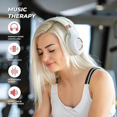Навушники PowerLocus Bluetooth Over-Ear з мікрофоном, бездротові, складні, Hi-Fi стерео, глибокий бас, для телефону, планшета, ПК (Золотий Рожевий/Білий)