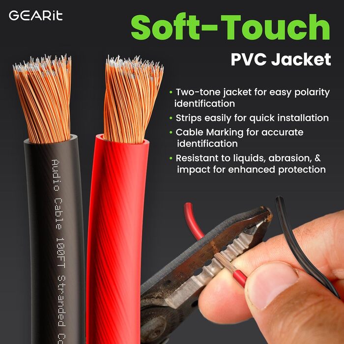 Кабель для акустики GearIT 12 AWG, 30.4 м (100 футів), чорний/червоний – для домашнього кінотеатру та авто