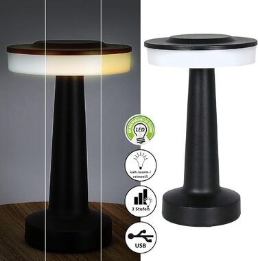 Cepewa LED настільна лампа 'Lille' з торканням, USB, регулювання яскравості, зміна кольору, тепле світло, чорний колір