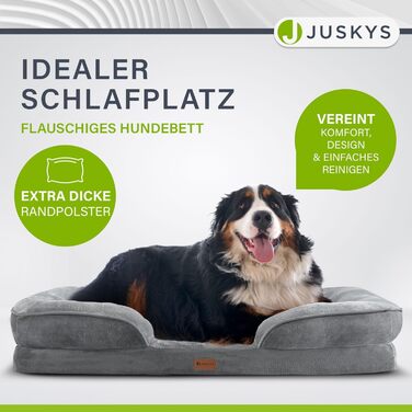 Juskys Dog Bed Sheena L Orthopedic, Washable & Non-Slip - 98 x 70 x 17 cm - Fluffy Dog Sofa for Medium-Sized Dogs Grey - Pet Bed Dog Sofa (L 105 x W 82 x H 17 cm)
