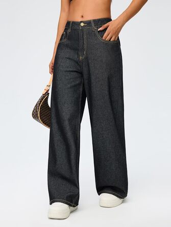 Джинси жіночі Damen Vintage Baggy, широкі, стиль Y2K 90-х, стрейч, чорні (Розмір S)